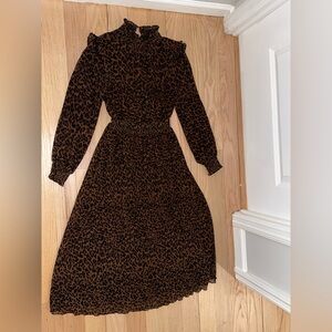 Zara Brown Leopard Print Long Sleeve Dress